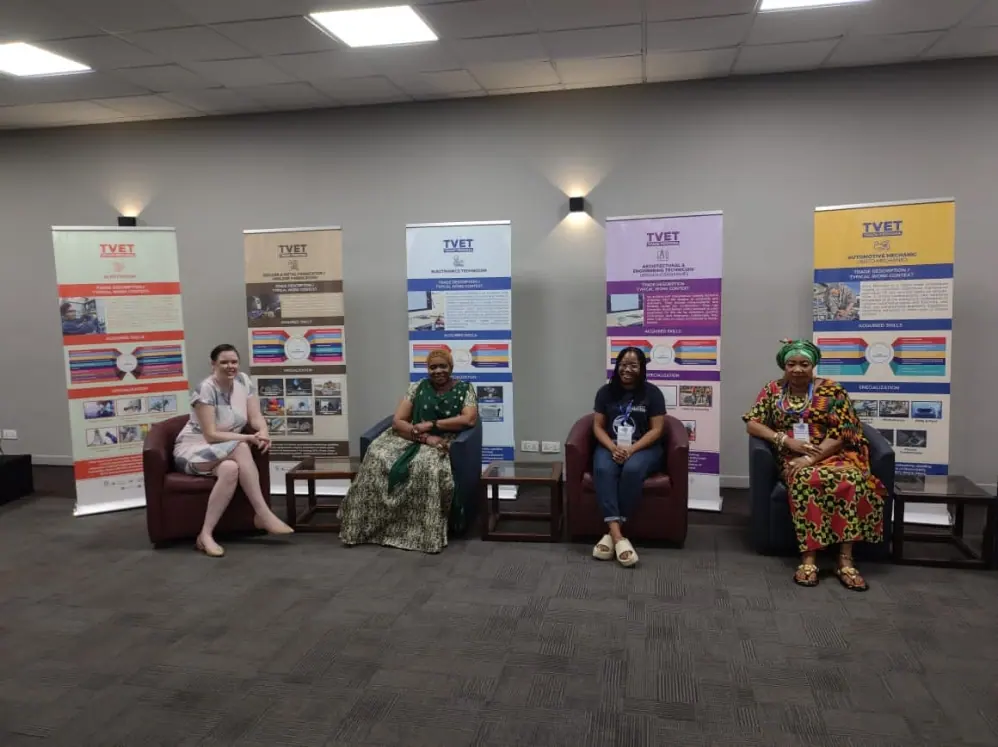 Women and facilitators gathered at a technical and vocational education programme