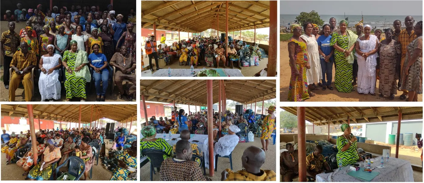 A montage of women and community leaders at a women’s empowerment programme in Nungua